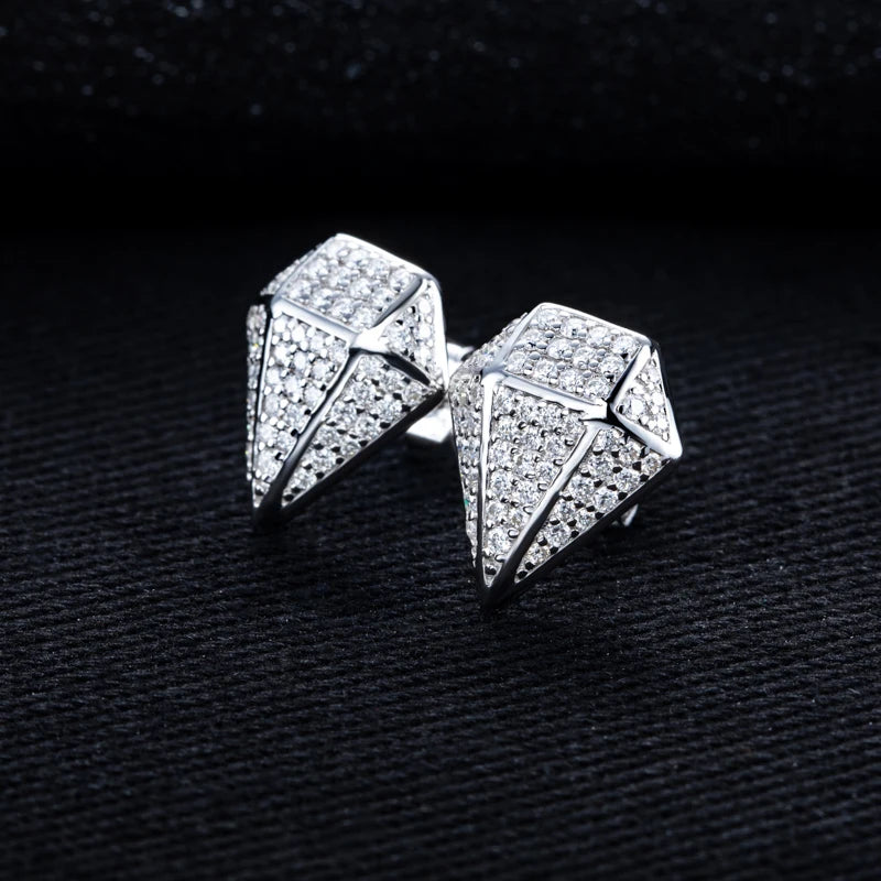Iced Out Rhombus Stud Earrings — 925 Silver