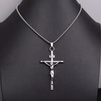 Jesus Crucifix Rhinestone Cross Necklace — Stainless Steel