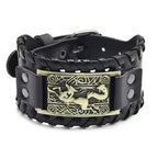 Nordic Viking Symbol Fox Pattern Bracelet Men's New Fashion Metal Leather Woven Jewelry Animal Accessories Party Gift