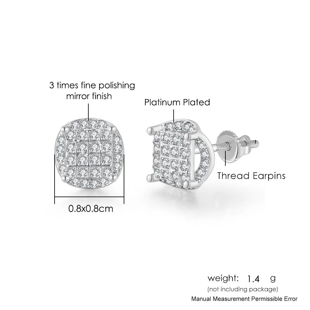 Iced Out Round Square Stud Earrings — Gold
