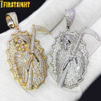 2023 New Grim Reaper Death Pendant Necklace Iced Out Bling Gold Color CZ The King Of Terrors Charm Men Women Hip Hop