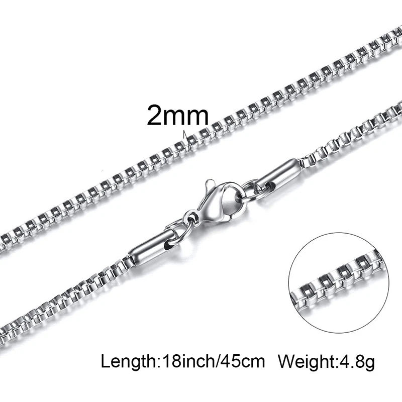 Mens Thin Box Chain Necklace,1/2MM Stainless Steel Chain Link Collars Gifts,Male Jewelry,18 to 24 Inch