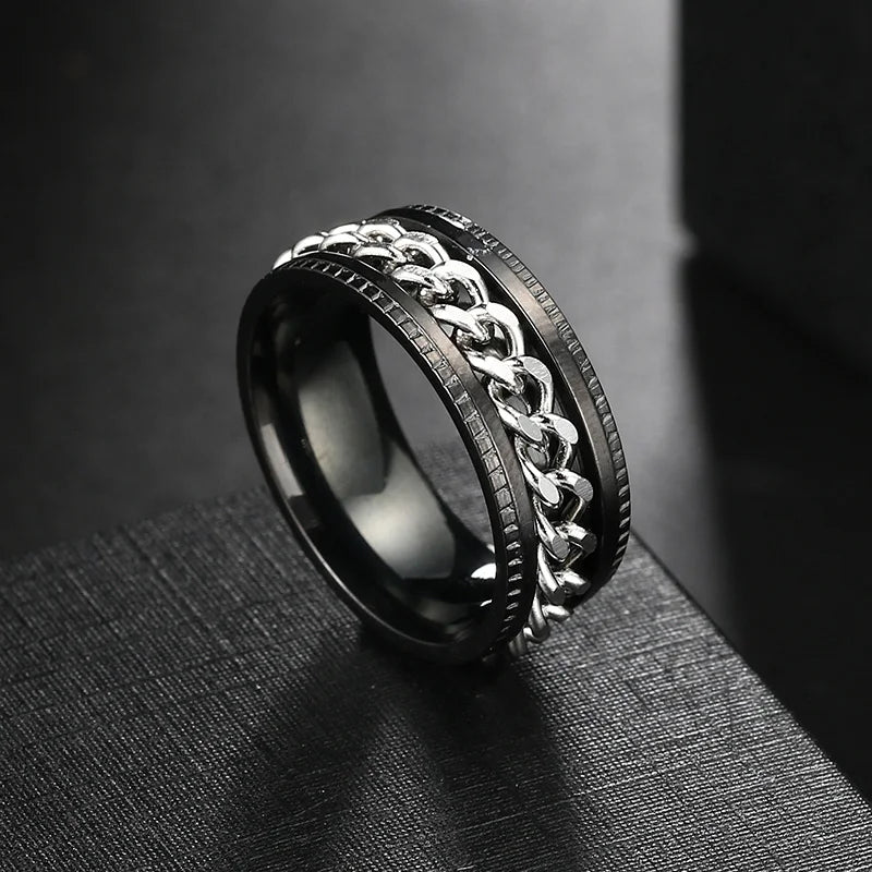 Anxiety Fidget Rings For Men Spining Titanium Stainless Steel Colorfully Spinner Rotatable Chain Jewelry Rotating Rings