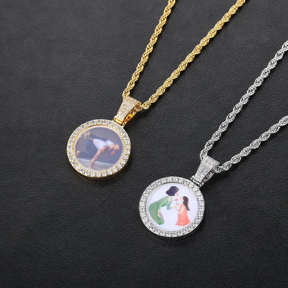 Iced Out Photo Pendant Necklace 26MM