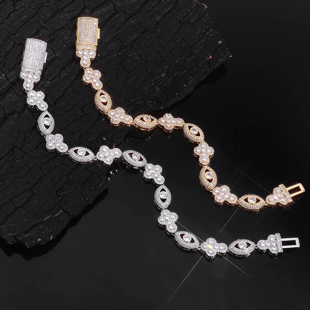 Two-Tone Cross Bracelet 18K Gold Silver CZ