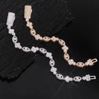 Two-Tone Cross Bracelet 18K Gold Silver CZ