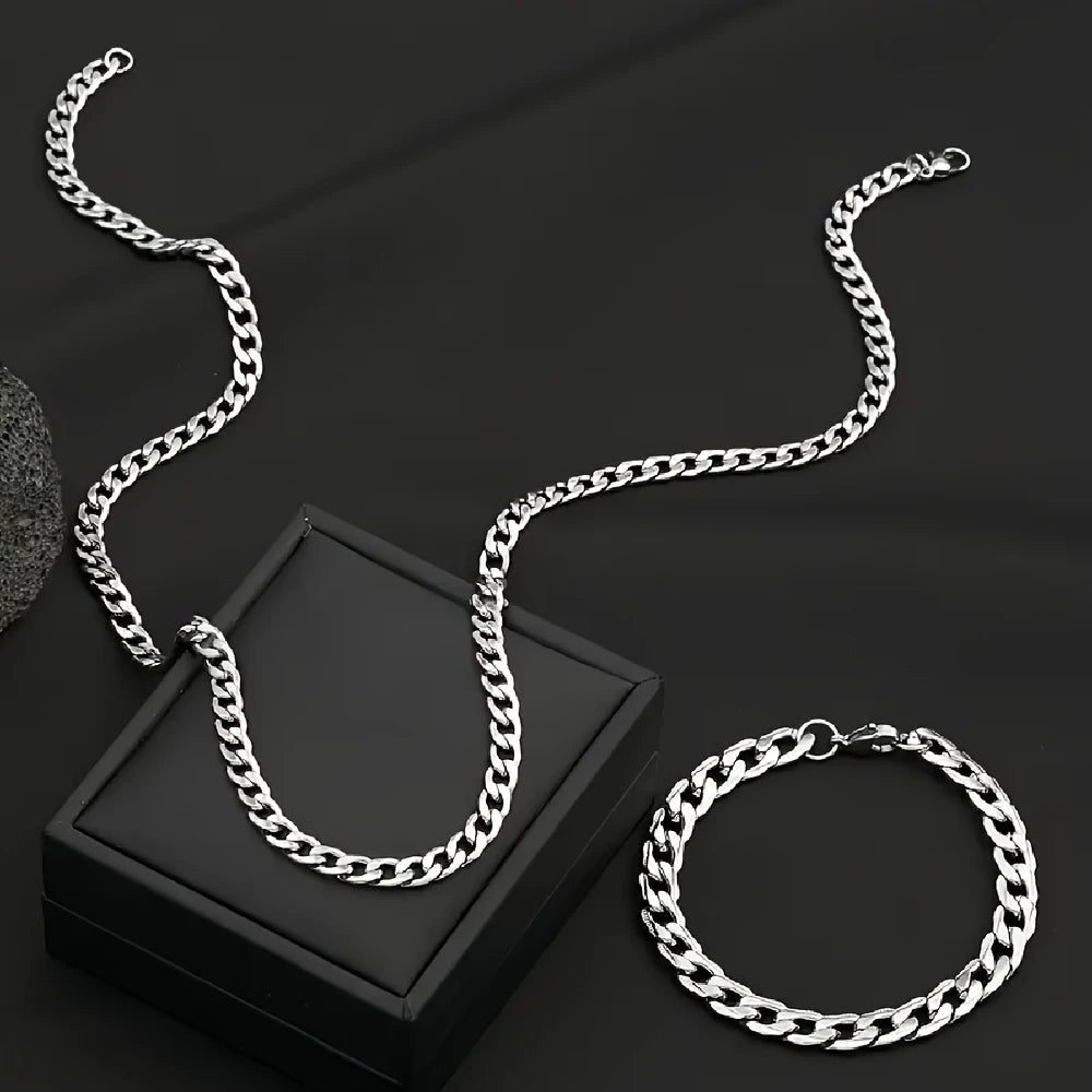 Cuban Link Chain Set 7mm Wide — 2 Pcs, 304 Stainless Steel