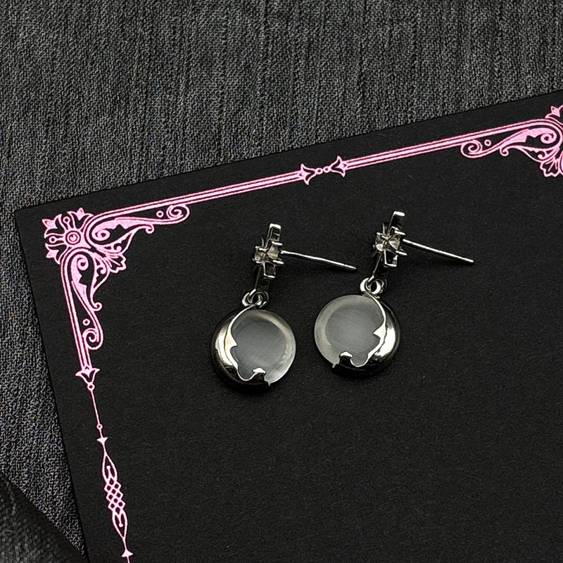 Star Moon Silver Earrings Sterling Zircon Starburst