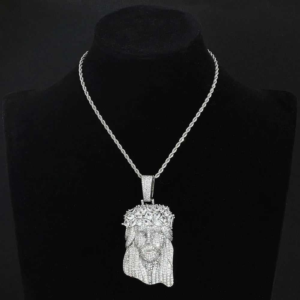 Iced Out Jesus Pendant Gold Cuban Chain 12MM