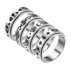 Vintage Star Stainless Steel Rotating Ring Anti Stress Man Worry Stress Relief Anxiety Relaxing Metal Rock Band Ring