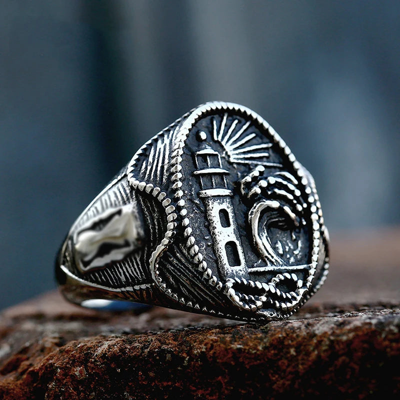 New Creative Stainless Steel Viking Warrior Double Axe Ring for Men Fashion Punk Hip Hop Party Jewelry