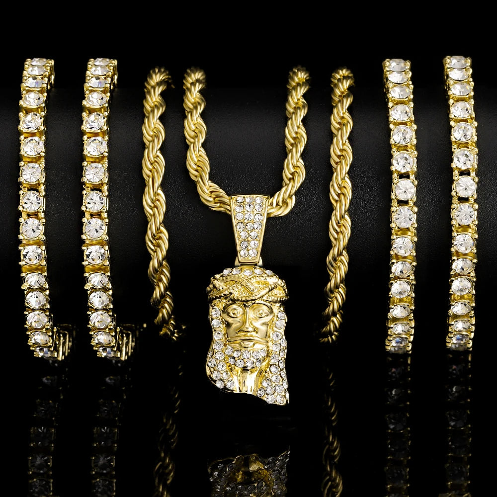 Iced Out Jesus Pendant Rope Tennis Set