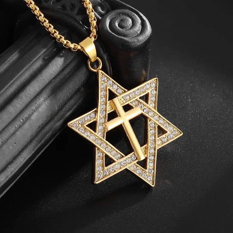 Exquisite and Creative Hip Hop Pentagram Pendant Necklace for Men Simple Punk Texture Necklace Jewelry Sweater Chain