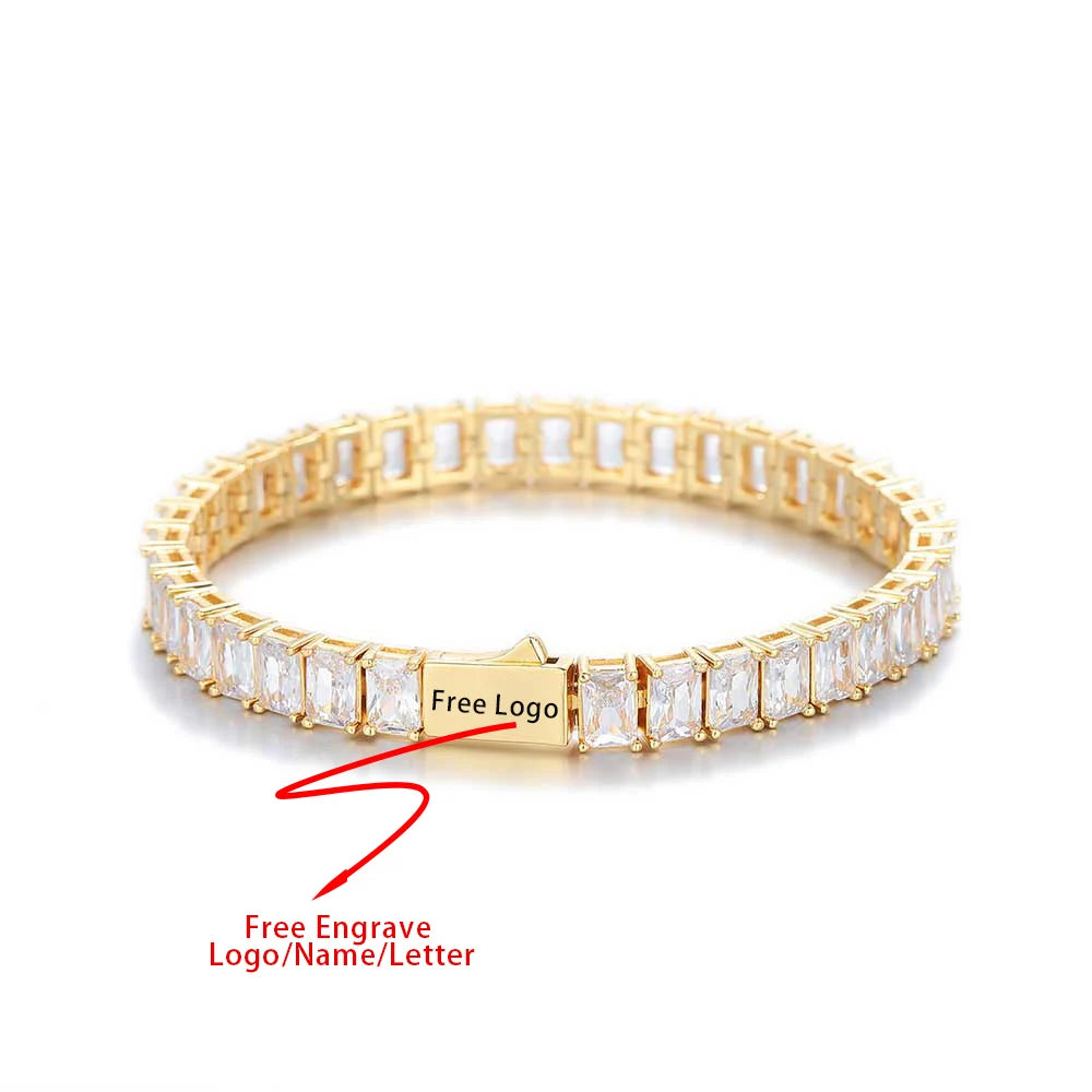 Tennis Bracelet Stainless Steel 6MM Rectangle CZ