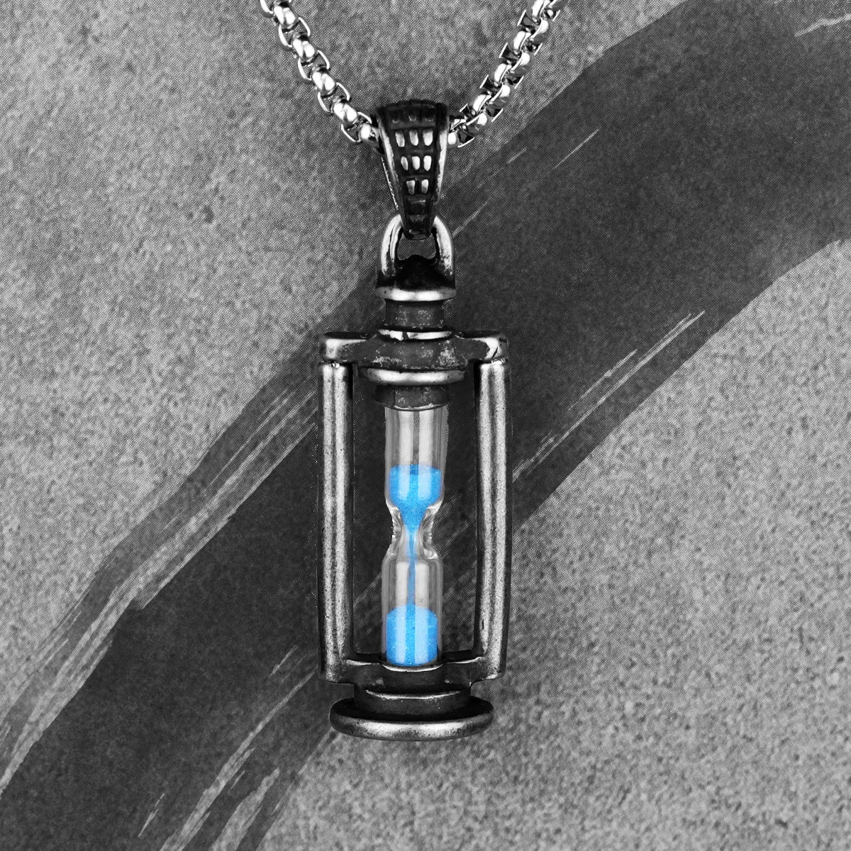 Retro Hourglass Pendant Long Chain Necklace — Stainless Steel