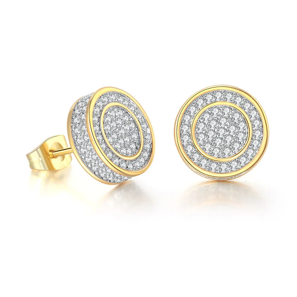 Iced Out Round Stud Earrings — Gold