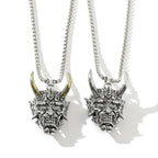 Handsome Rascal Ghost Mask Pendant Necklace Gold & Silver Color Horn Bull King Design Fashion Jewelry for Men And Women