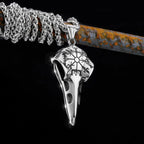 Nordic Odin Crow Skull Pendant Necklace Gothic Stainless Steel Raven Skull Compass Rune Necklace for Men Punk Jewelry