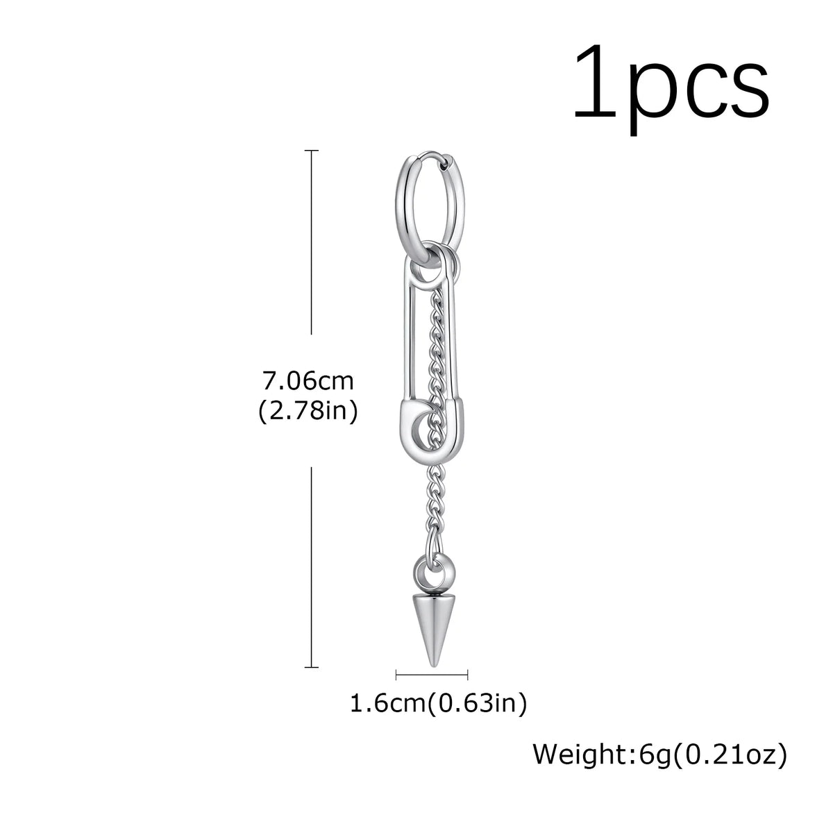 Hip-hop Punk Safety Pin Rivet Dangle Earrings for Men, Silver Color Stainless Steel Chain Tassel Earrings, Creative Jewelry