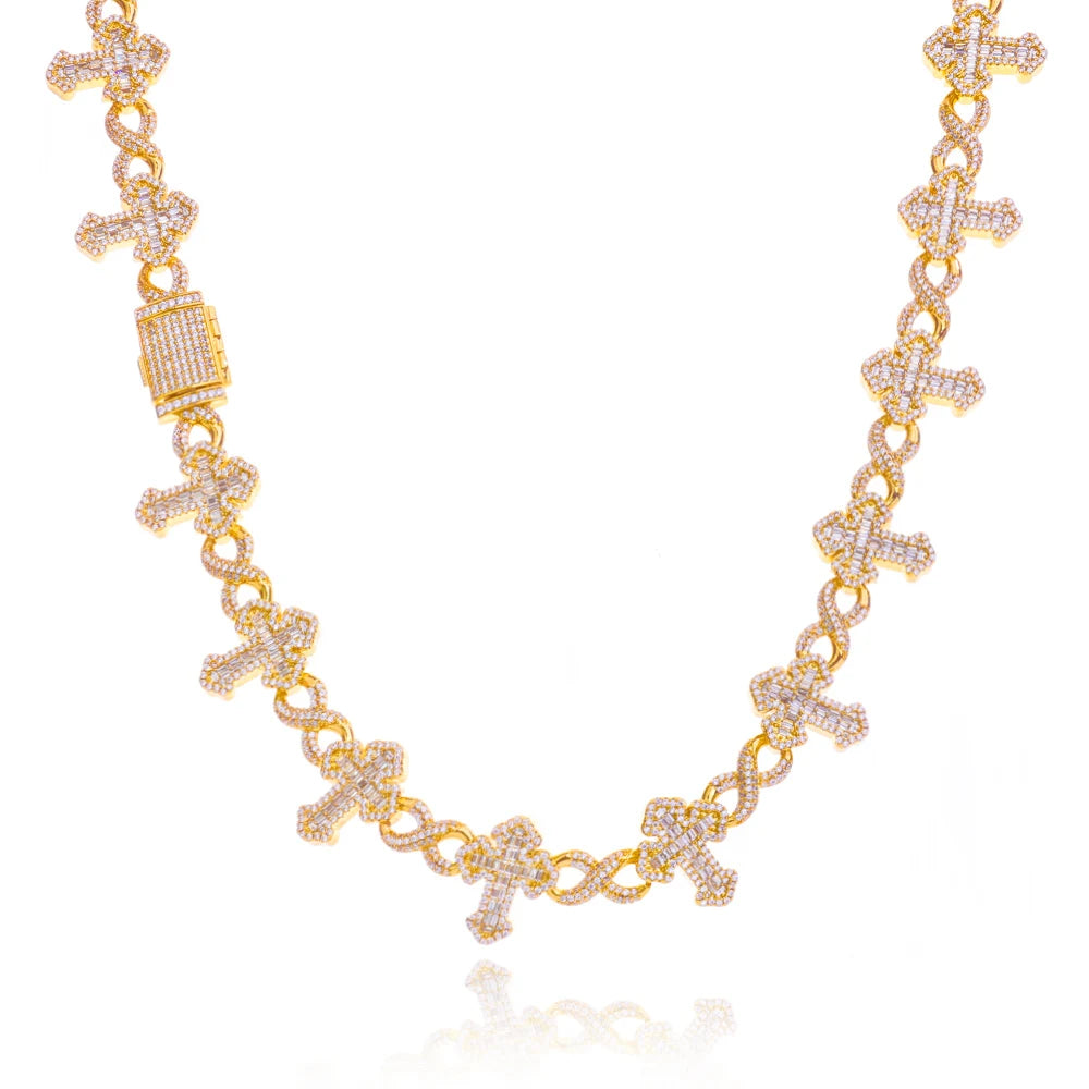 Iced Out Cross Cuban Chain Necklace Infinity CZ