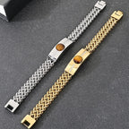 Classic Men's Bracelet With Tiger Eye Stone 12MM Width Gold Color Stainless Steel Link Chain Bracelets for Man Jewelry