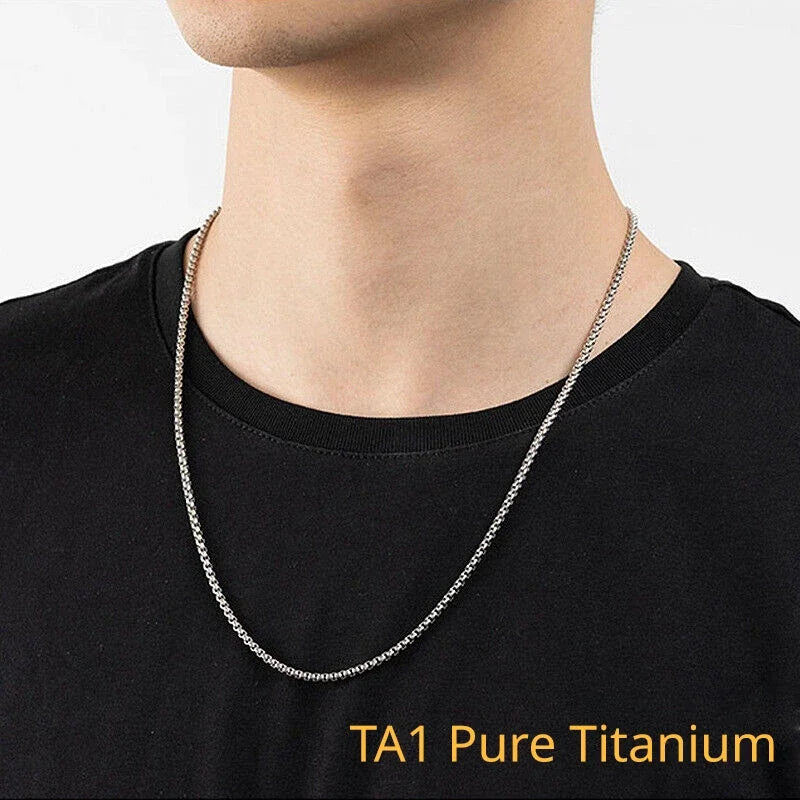 Fashion 3mm Width Pure Titanium Square Box Chain Necklace for Men Women Durable Anti-allergy Titanium Rolo Link Chain Necklace