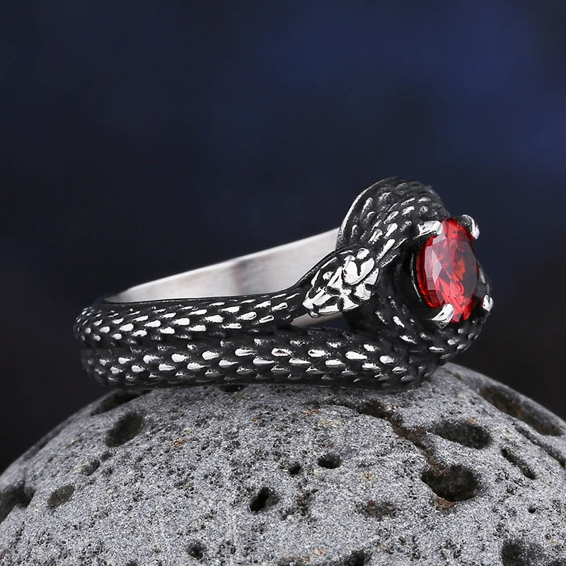 2023 New Vintage 316L Stainless Steel 3D Snake Ring With Red&Green StoneAnimal Fashion jewelry For Man Women Boyfriend