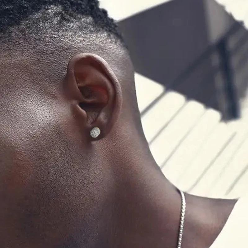 Iced Out Cylindrical Stud Earrings — Gold