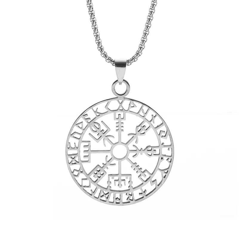 Nordic Rune Compass Necklace — Stainless Steel