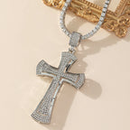 Iced Out Rhinestone Cross Pendant Tennis Necklace — Zinc Alloy