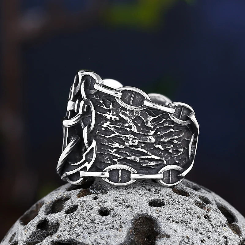 Viking Anchor Totem Ring for Men — Stainless Steel