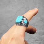 Turquoise Carved Ring — Stainless Steel