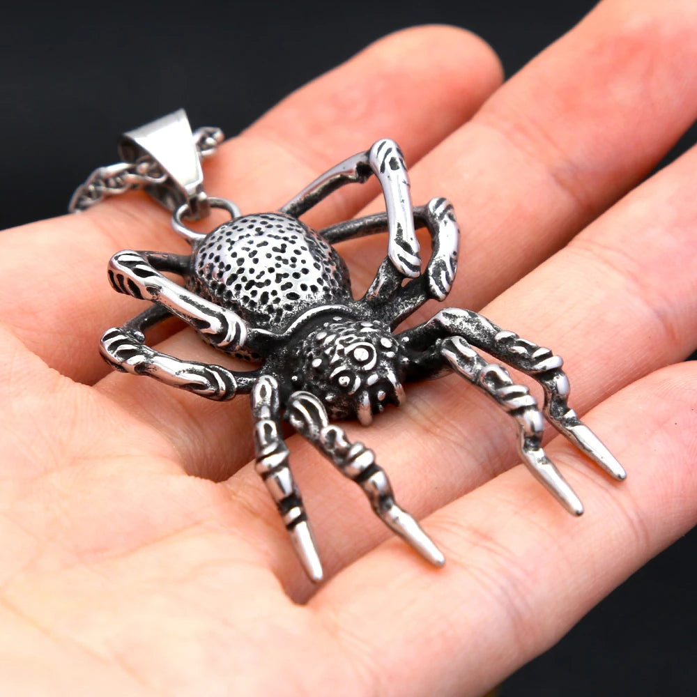 Vintage Gothic Spider Pendant Necklace Stainless Steel Punk Animal Necklace For Men Unique Biker Jewelry Gift