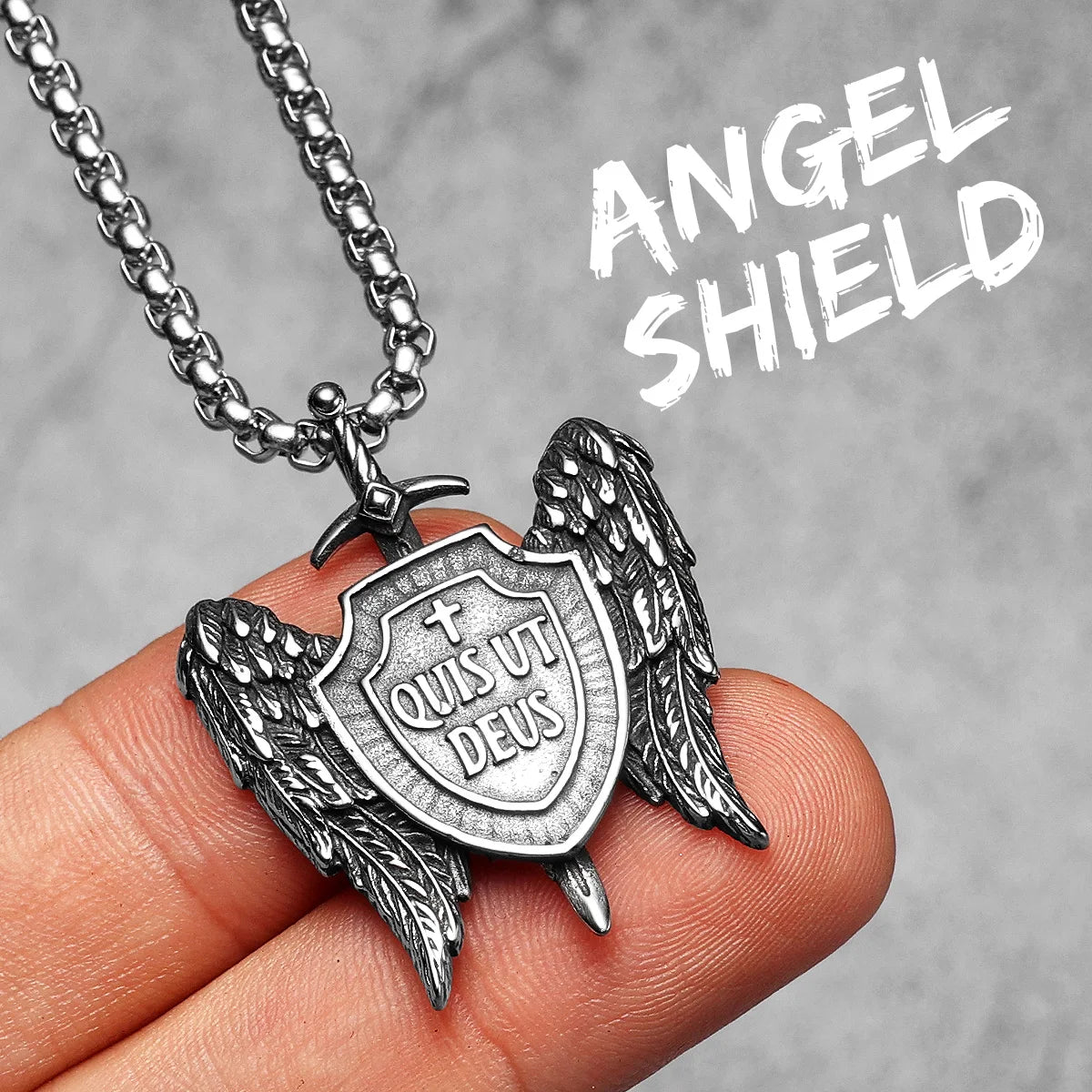 Angel Wing Cross Pendant — Stainless Steel