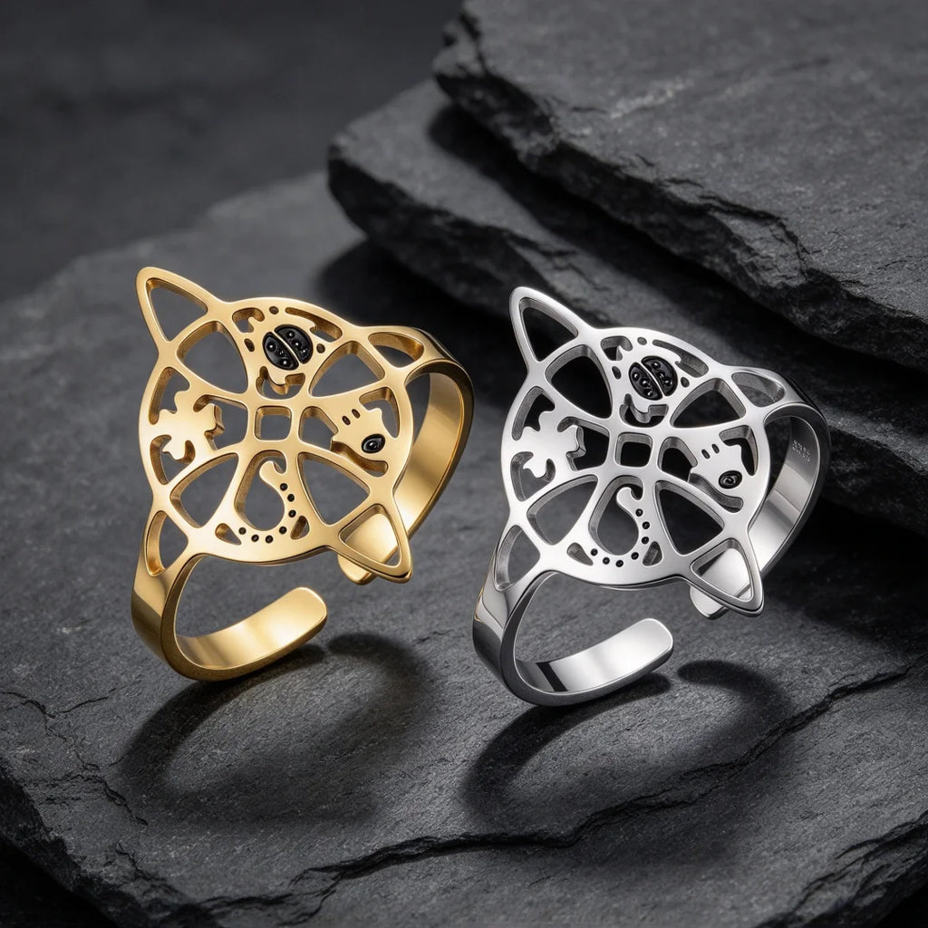 Witch Knot Hollow Adjustable Ring — Stainless Steel Band