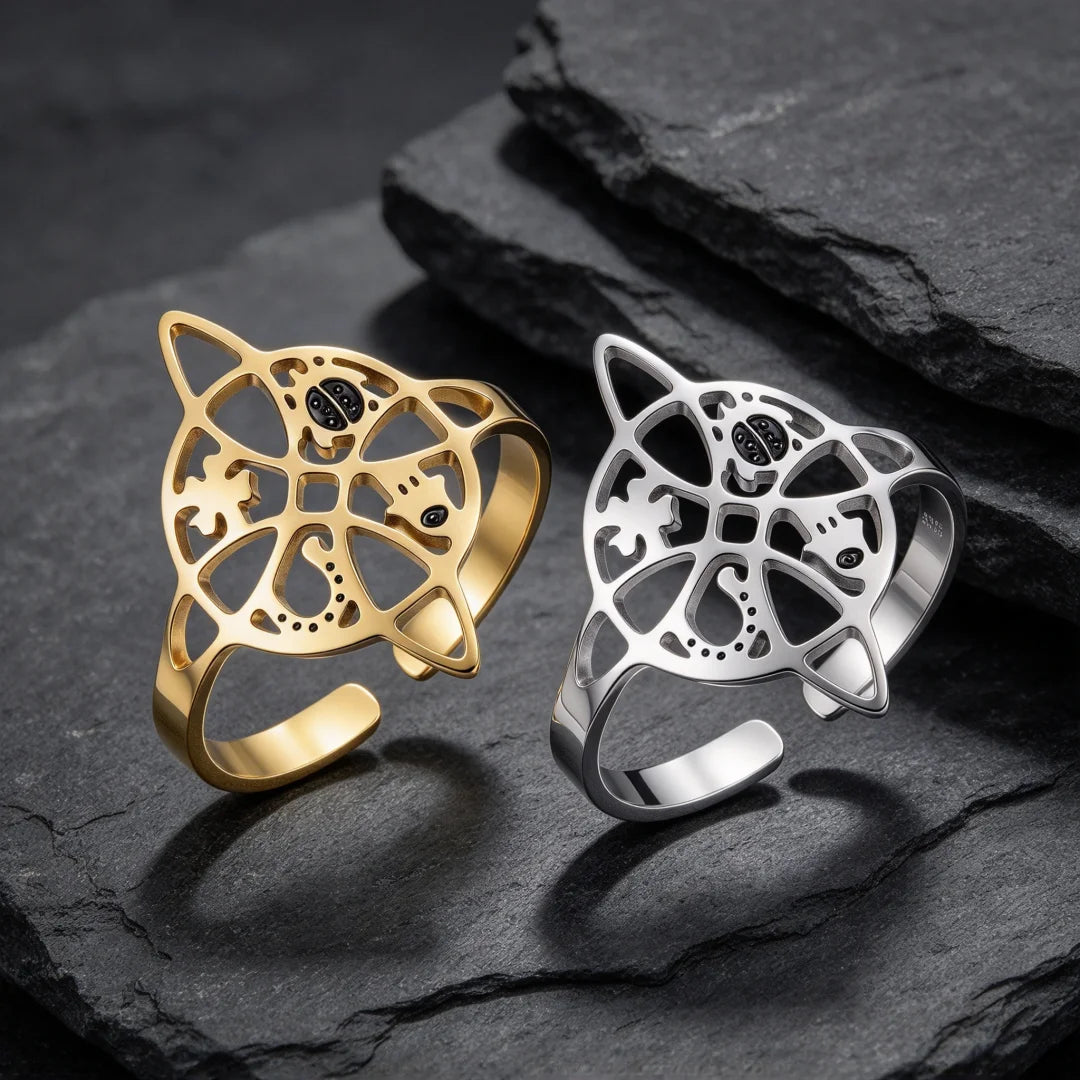 Witch Knot Hollow Adjustable Ring — Stainless Steel Band
