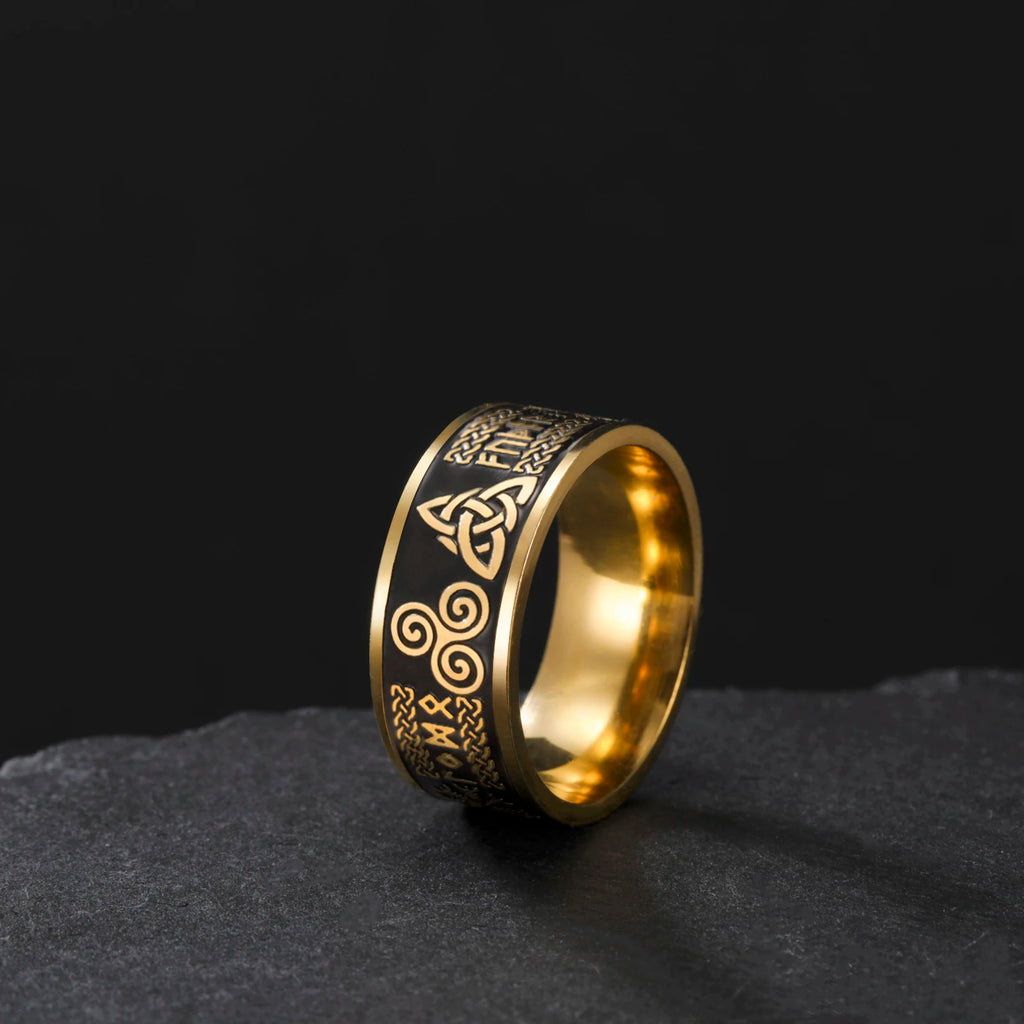 Viking Valknut Triskelion Norse Totem Ring — Stainless Steel
