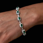 Gold Baguette Bracelet Iced Out Emerald Cushion