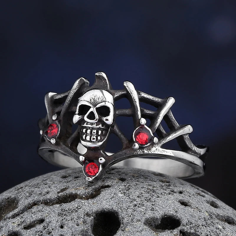 Gothic Skull Ring With Red Stone — Stainless Steel