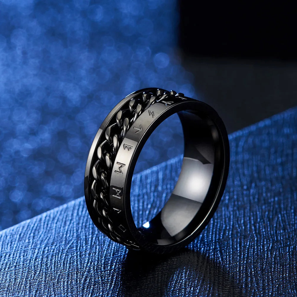 Roman Numerals Stainless Steel Chain Rotating Anxiety Black Rings For Men Fidget Metal Spinner Knuckle Ring Anillos De