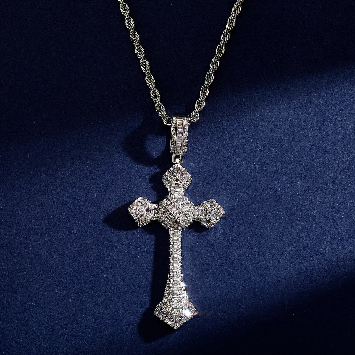 Iced Out Cross Pendant Necklace with Chain Type Options
