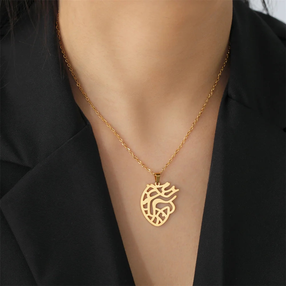 Anatomical Heart Pendant Necklace for Doctors — Stainless Steel