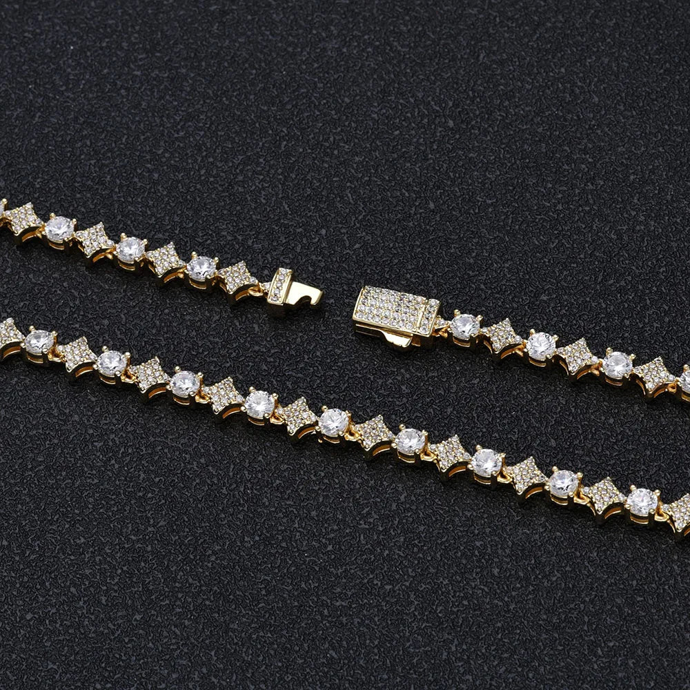 Star Tennis Chain Necklace Iced Out CZ