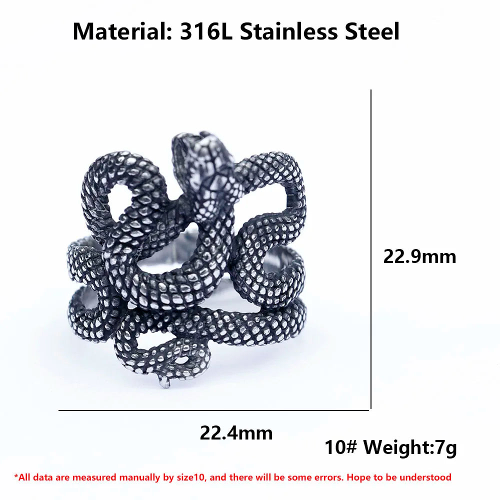 NEW Men's 316L stainless-steel rings Punk Fashion snake RING for teens animal Jewelry Gift free shipping