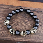 Trendy Agate Skull Bracelet Men's Vintage Adjustable Tiger's eye Bracelets Male Punk Hip Hop Charm Jewelry