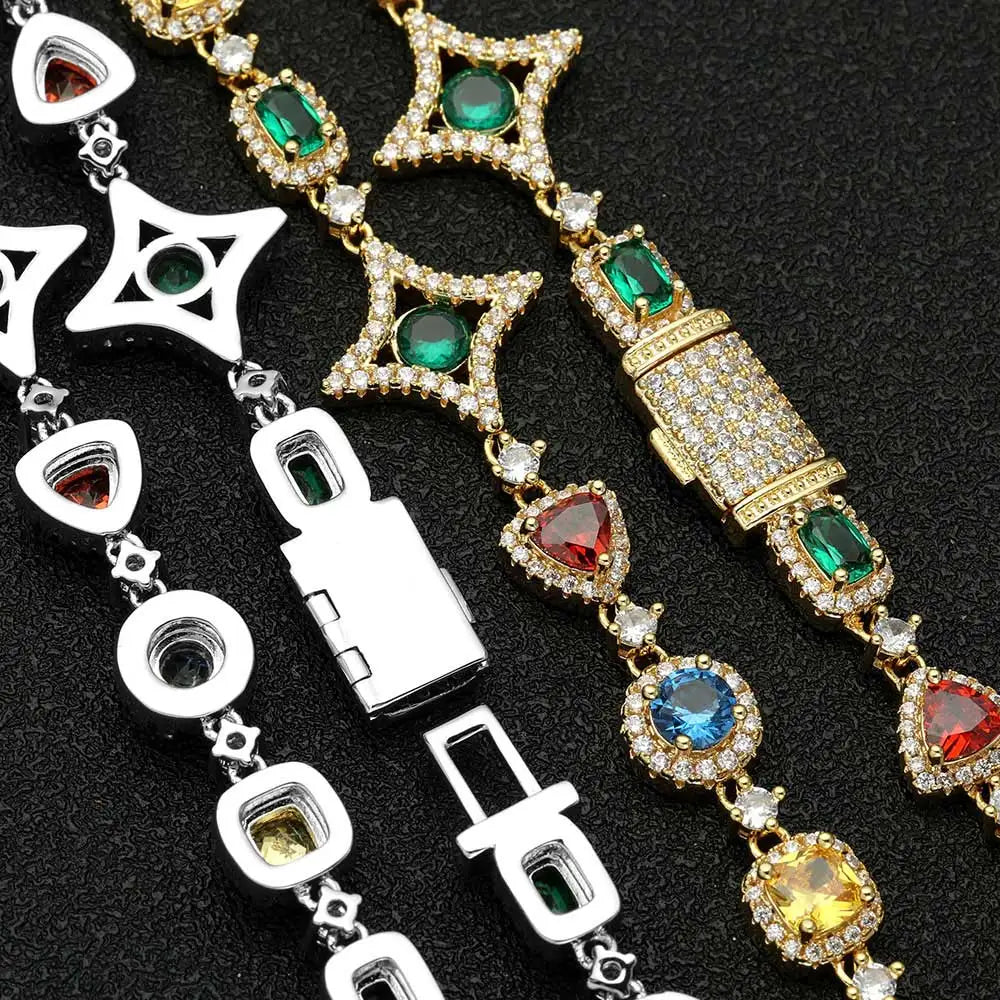Gold Iced Out Chain Necklace Colored Gemstone
