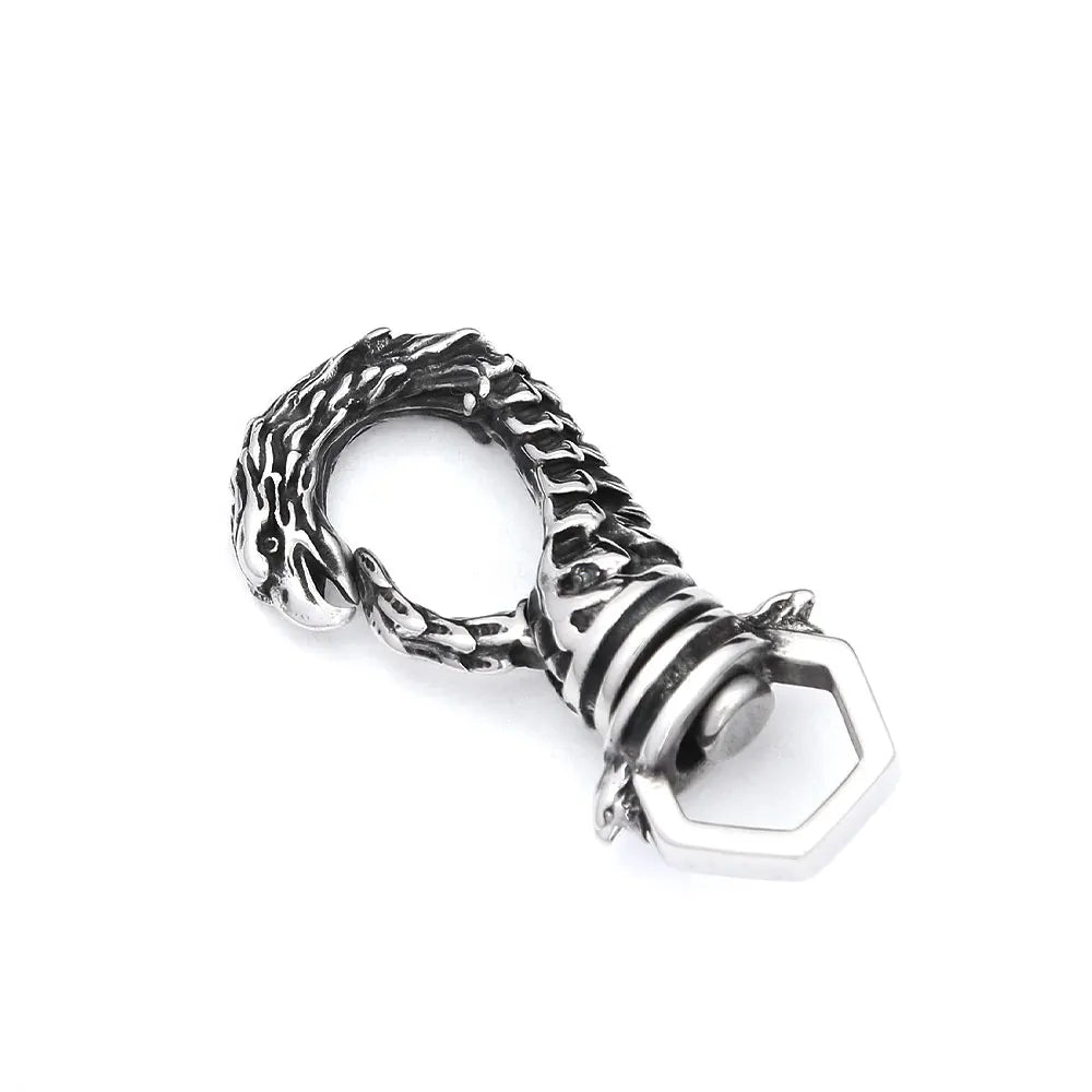 Viking Dragon Head Keychain — Stainless
