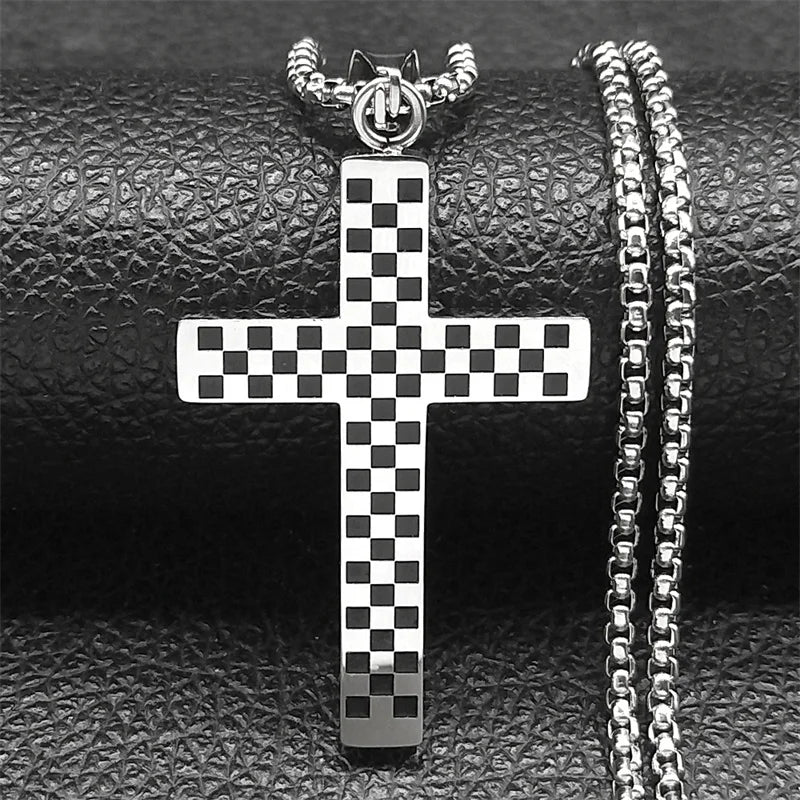 Jesus Christ Cross Pendant Necklace Box Chain — Stainless Steel