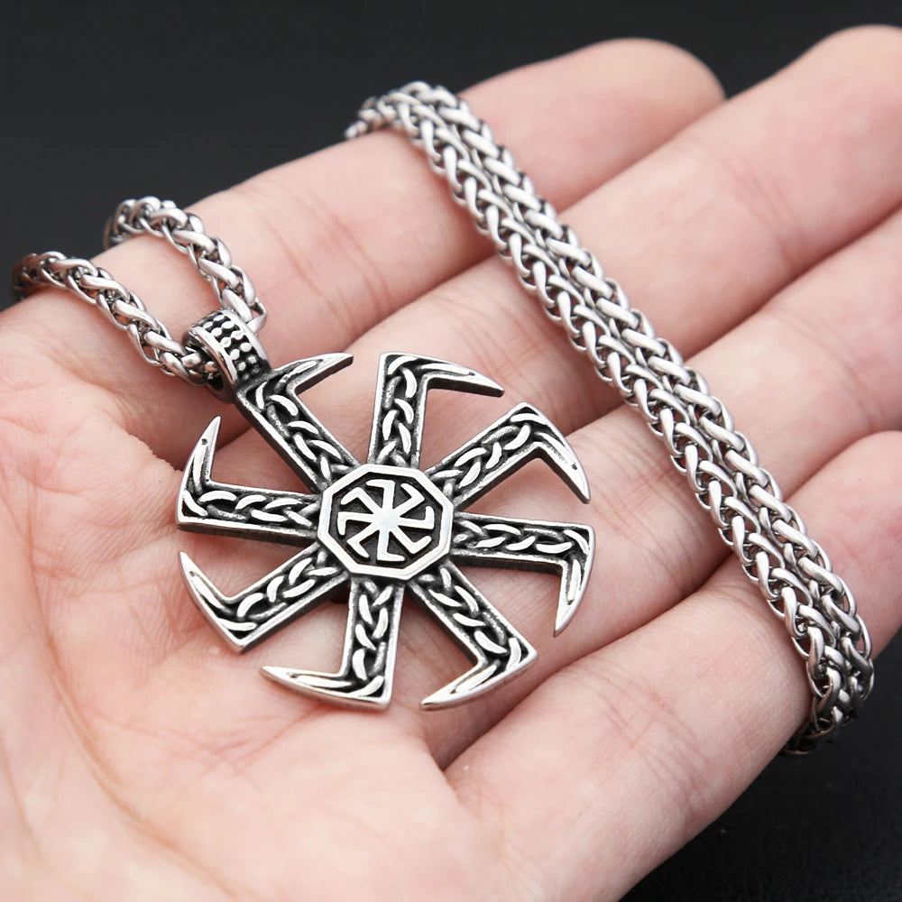 Slavic Kolovrat Sun Wheel Pendant — SS