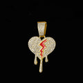 Hip Hop Iced Out Broken Heart Pendants Necklace with Miami Cuban Link Chain Heartbreak Necklaces Men Women Rapper Charm Jewelry
